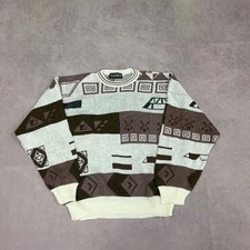 Vintage Knitted Jumper Abstract Patterned Grandad Knit Sweater Men's L