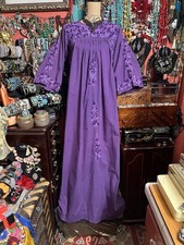 Gorgeous 1970s Oaxaca Mexico Purple Long Sleeve Dress Multi Embroidery M