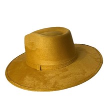 Yellow Suede Fedora Hat Wide Brim Rancher Western Boho Made In Mexico Medium