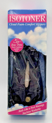 Vtg Isotoner Cloud-Foam Slippers Womens Sm. 5-6 Bow Trim. Leather Sole Black NOS