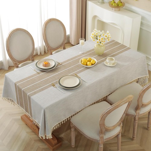 Table Cloth Rectangle Table Rustic Waterproof Tablecloth Cotton Linen Wrinkle...