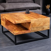 Massivholz Couchtisch Giant 60Cm Natur Sheesham Stone Finish Metall Schwarz