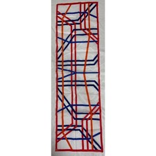 Vintage VERA Neumann Scarf  Signed  Red, Blue  Orange  13" x 44"