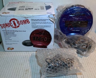 Sonic Alert Sonic Bomb Extra-Loud Vibrating Alarm Clock Blue Open Box TESTED