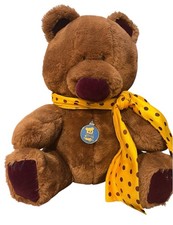 Vintage Dakin Teddy Bear 1984 Scarf  Tag- 14  Brown Plush w Burgundy Velvet