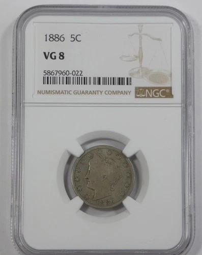 1886 Liberty/"V" Nickel CERTIFIED NGC VG 8  5c