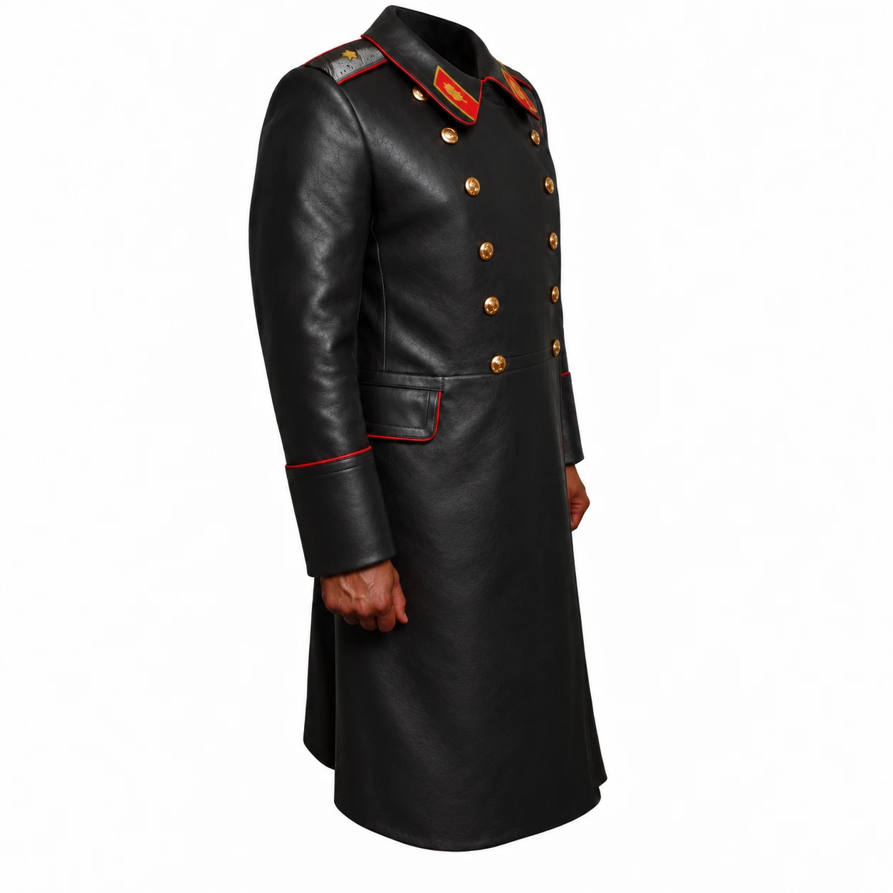 Soviet Military Overcoat Russian Army Black long Winter Warm Leather Overcoat image 4