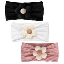 3 Pcs Baby Flower Headbands Girls Nylon Headband Soft White Black Pink
