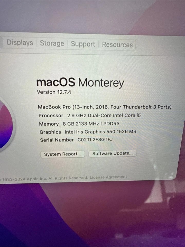 Apple MacBook Pro A1706 2016 13.3" i5 2.90GHz 16GB 256GB SSD Touch Bar 12.7.4 - Image 2 of 4