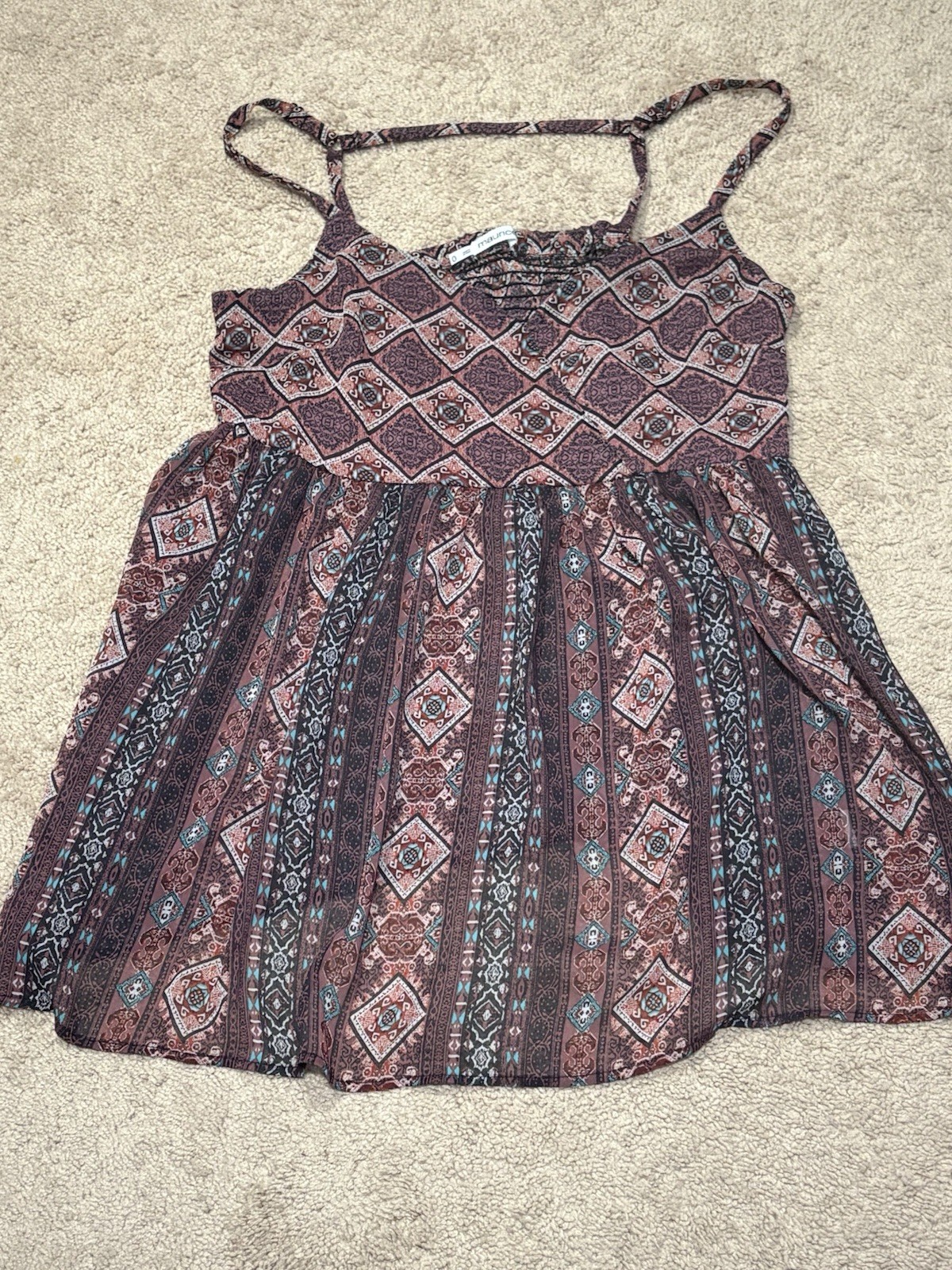 Maurice's Womens Shirt Plus Size 0 Multicolor Print Strappy Lightweight Flowy
