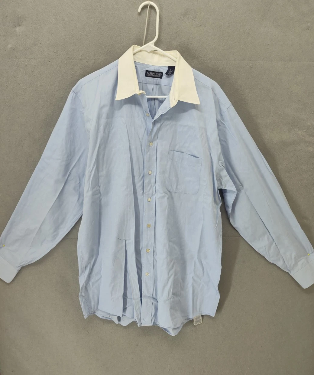 Lands End Men Shirt 16 1/2 Blue 100% Cotton Long Sleeve Regular Button Down