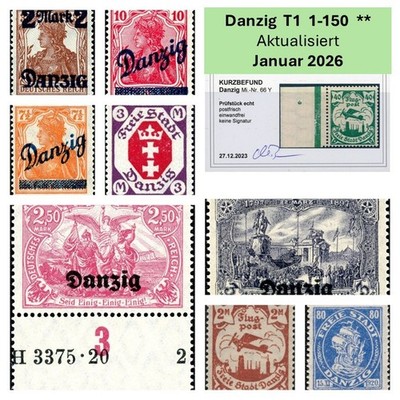 Danzig Briefmarke Postfrisch 1 1.Wahl Michel 1-150 Fischer 1-144 ** Mint MNH