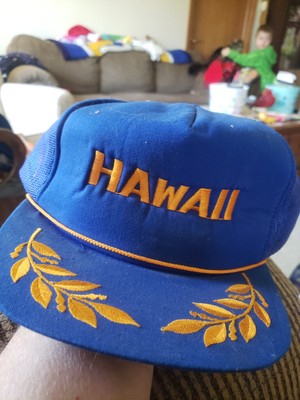 Vintage Hawaii Trucker Hat Cap Snapback Mesh Blue with scrambled eggs