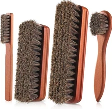 4 Pcs Shoe Brush, Boot Brush, Horse Hair Brush for Leather, Shoe Polish Brush