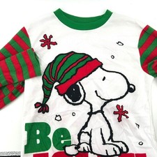 Peanuts Snoopy Christmas Be Jolly Long Sleeve Pajama Fleece Shirt Top KIds Large