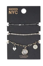 Madden NYC 3 Piece Two Tone Coin Charm Mixed Bracelet Set Hypoallergenic NWT