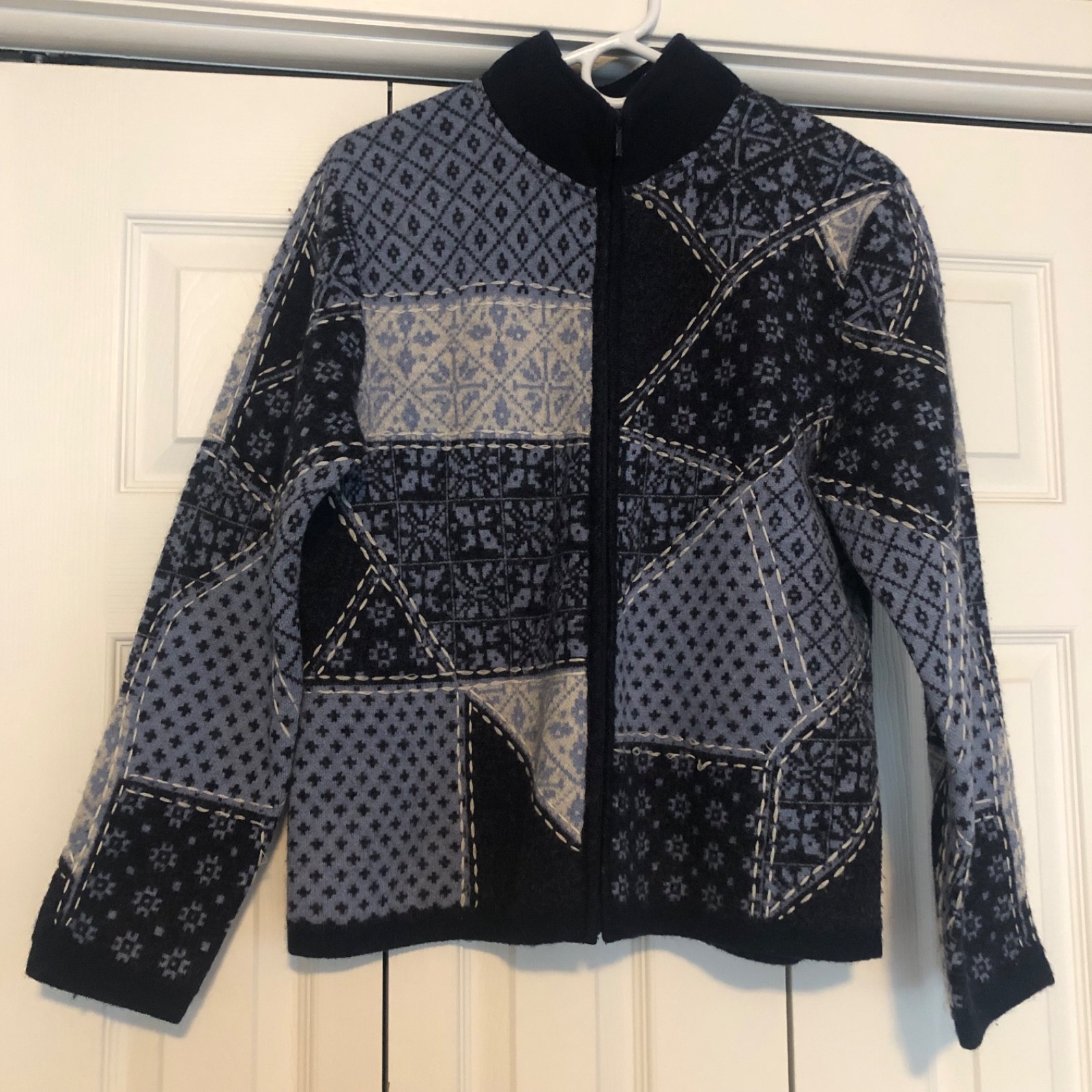 Talbots Merino Wool Patchwork Full Zip Cardigan S… - image 1