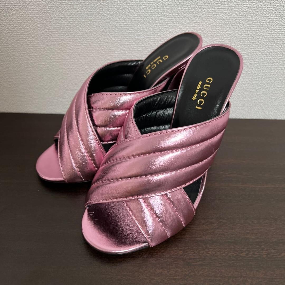 APL Gucci sandali mules tacco pelle rosa EU34.5 US4.5 90596c