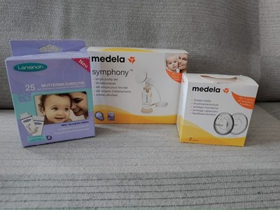 Medela Symphony Einzelpumpset & Brustwarzenschutz & Lansinoh Muttermilchbeutel