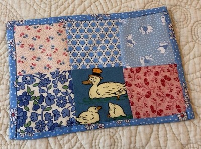 Vintage Patchwork Quilt Small Table Topper, Four Patch, Florals, Calicos