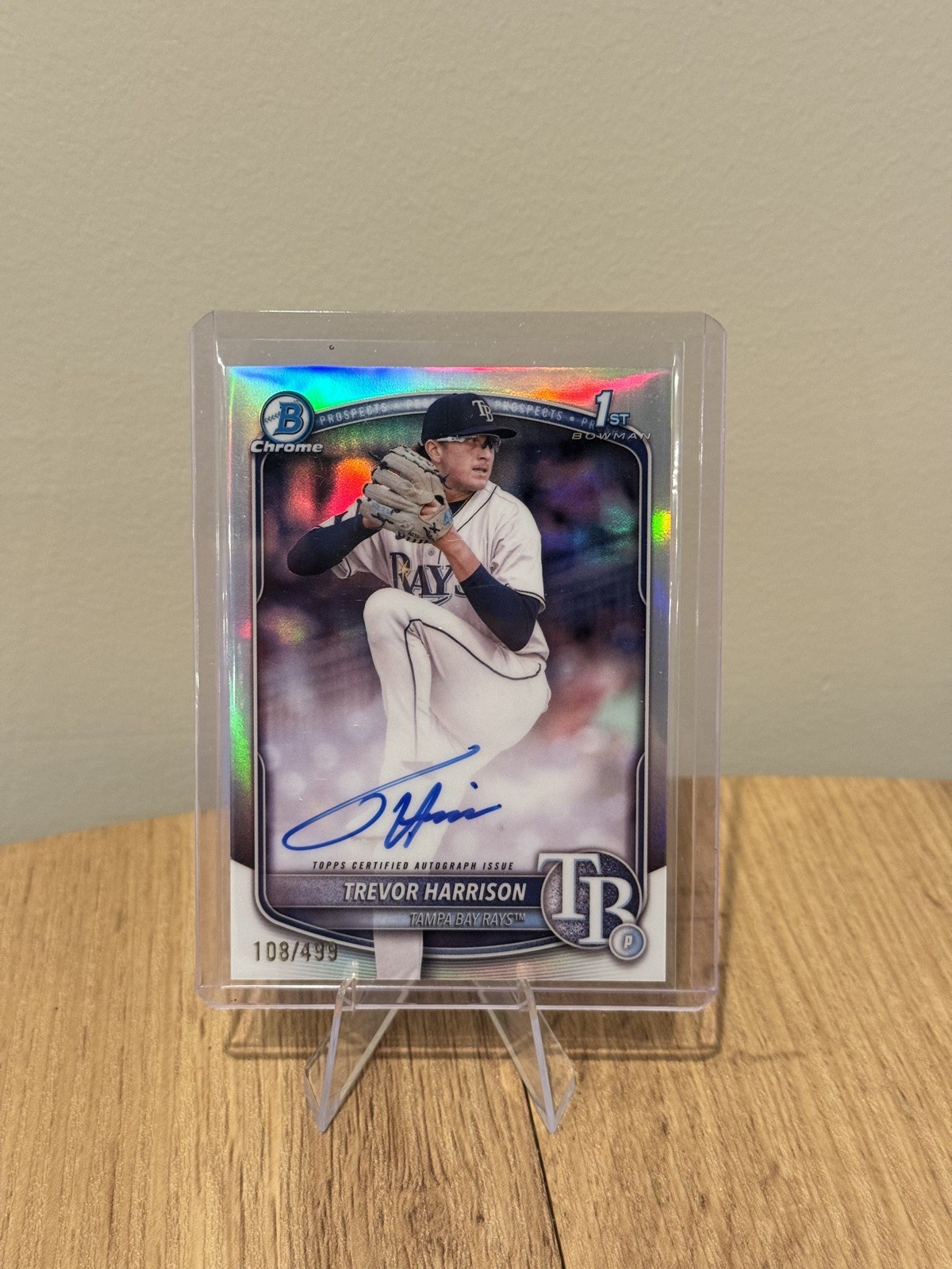 2025 Bowman Chrome Trevor Harrison 1st Refractor Auto /499 Rays Prospect Rookie