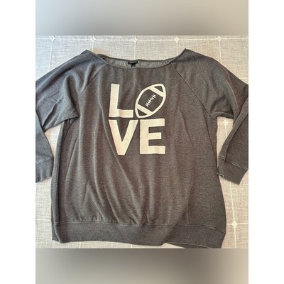 Torrid Grey Football Love Off-Shoulder Graphic Sweatshirt Plus Size 3 3X