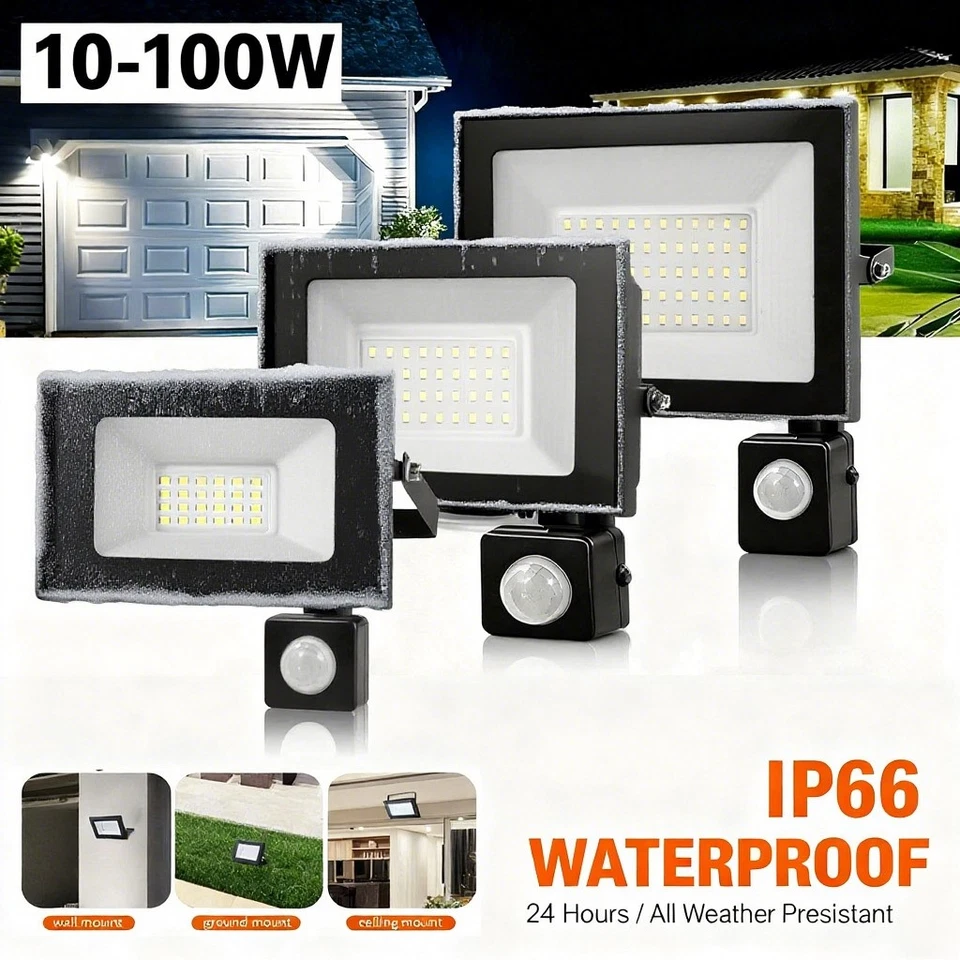 10-100Watt LED Fluter mit Bewegungsmelder Strahler Außen Scheinwerfer Flutlicht - Bild 2 von 4