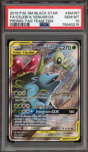 Pokemon Celebi & Venusaur GX Tag Team Tins Full Art Promo SM167 PSA 10 Gem Mint