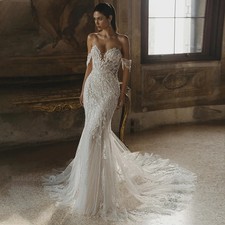Trumpet Sheath Wedding Dresses Bride Lace Appliques Sequins Floral Sweetheart