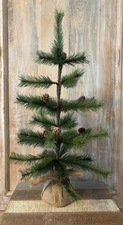 Farmhouse Primitive Sparce Feather Style CHRISTMAS TREE WITH PINE CONES 24"