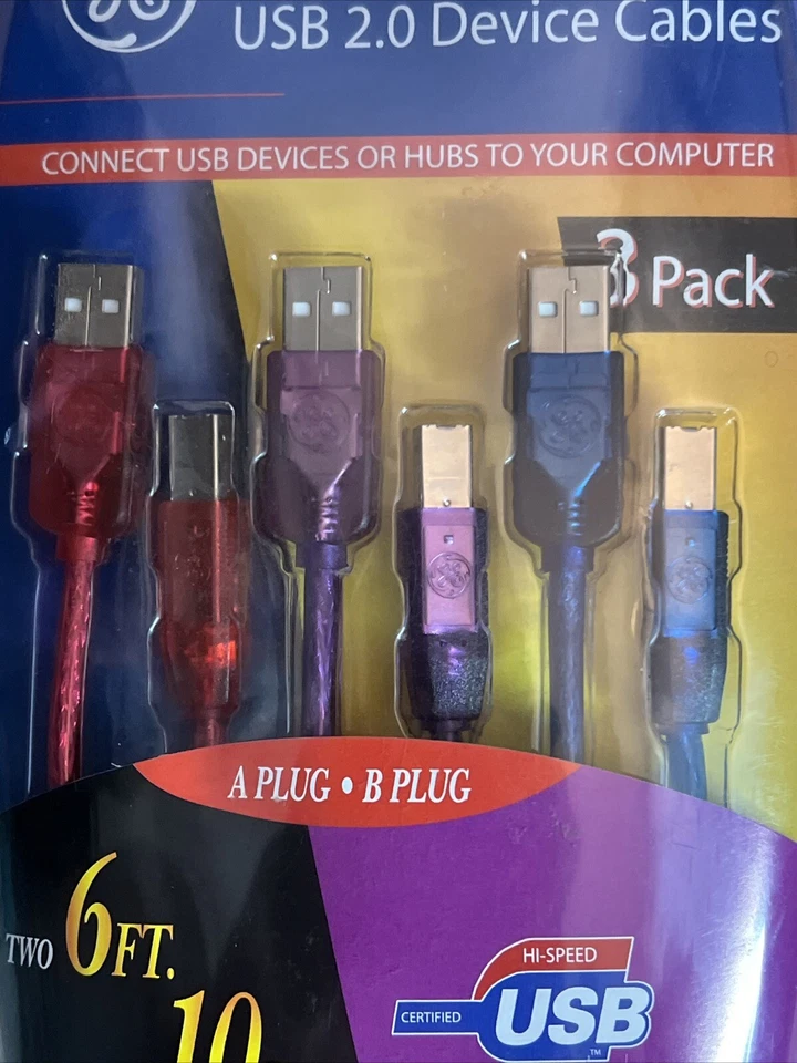 GE USB 2.0 Device Cables (3 Pack) – #HO97905 – New/Sealed NOS - Image 4 of 4