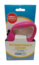 New Petmate Retractable Dog Leash Small 16' cord (4.8m) Up to 20 lbs Pink