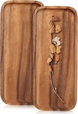 2 Pcs Small Rectangular Wooden Tray Decorative Acacia Wood Appetizer Cheese Plat