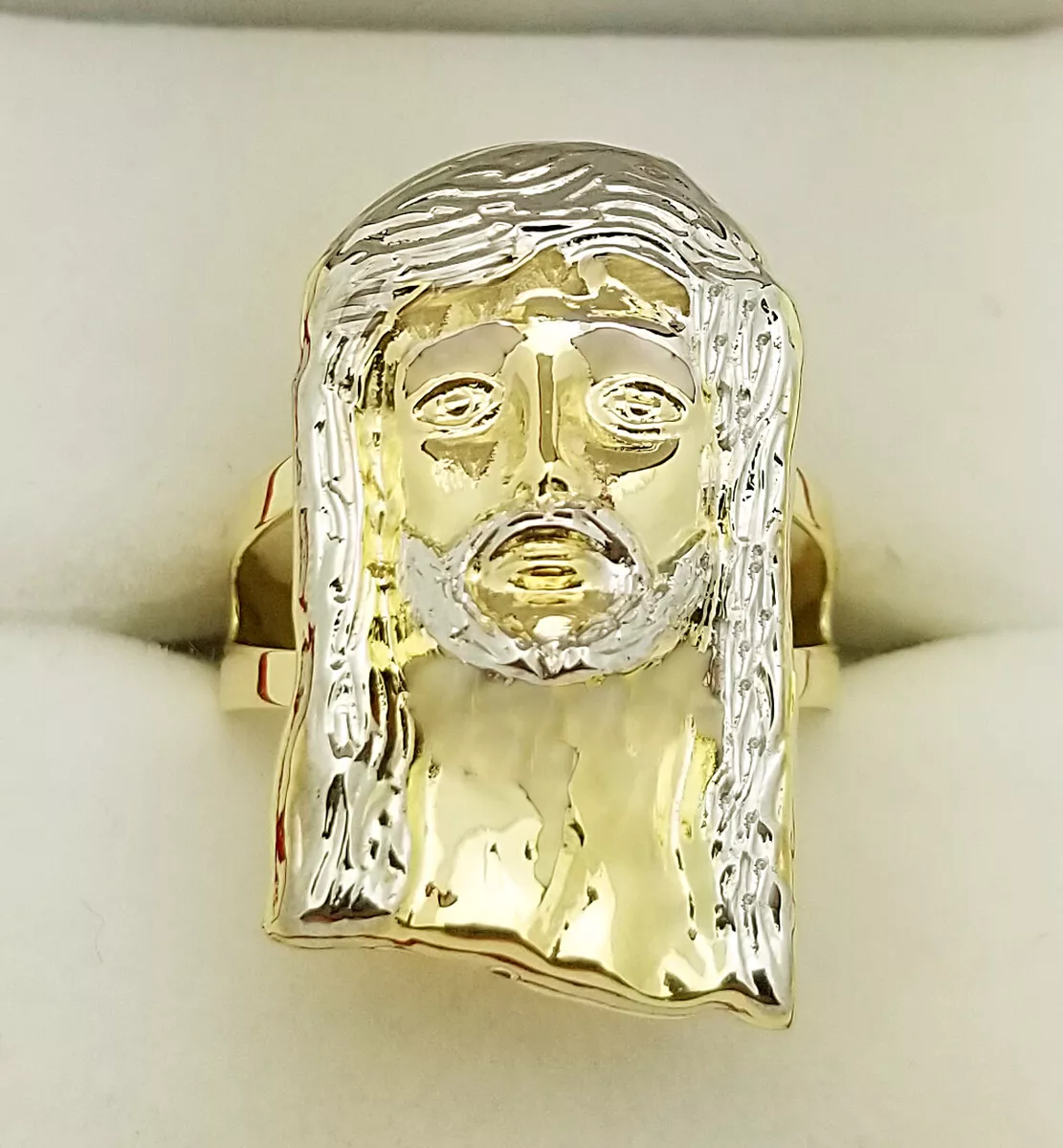 Men s Jesus Face Ring 10K Yellow Gold Jesus Head Ring eBay