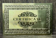 Gold Banknote Certificate 99.9% Pure 24 Carat Gold Certificate Lim Ed /1000