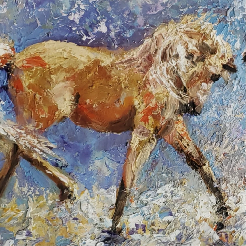 Pintura a óleo arte original animais garanhões equinos cavalos ANDRE DLUHOS - Imagem 2 de 4