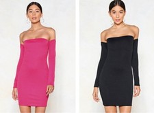 BEAUTIFUL PINK OR BLACK OFF THE SHOULDER DRESS (UK SIZE 6 & 8)  - BRAND NEW
