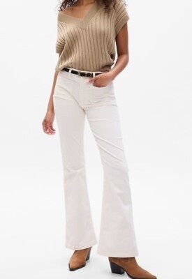 Gap High Rise Corduroy '70s Flare Pants Ivory Beige Size 34 (18) Regular  NWT