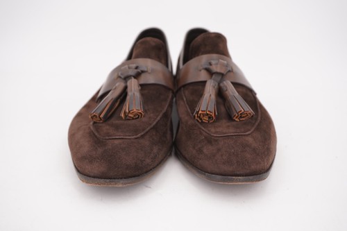 $1590 | BERLUTI TASSEL LOAFER 7.5 DARK BROWN SUEDE BURNISHED LEATHER - Picture 7 of 15