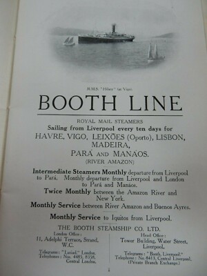 STANDLINIE 1911 SPANIEN PORTUAL MADEIRA NORDBRASILIEN TARIFE LAYOUT SCHIFFE BROSCHE