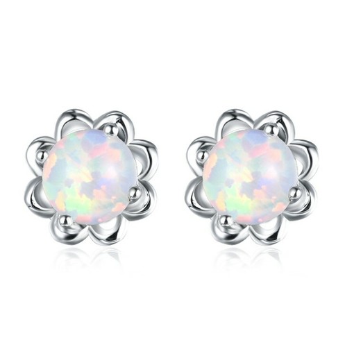 Special Price Gorgeous Round White Fire Opal Silver Stud Hook Earrings New - Picture 2 of 7