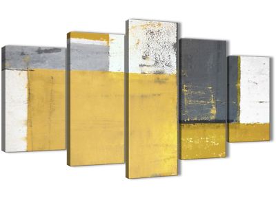 XL Senfgelb Grau Abstraktes Gemälde Leinwand Kunstdruck - 160 cm breit - 5340