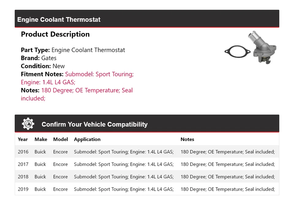 Puertas termostato refrigerante motor Buick Encore 2016-2019 2017 2018 Foto 2 de 4