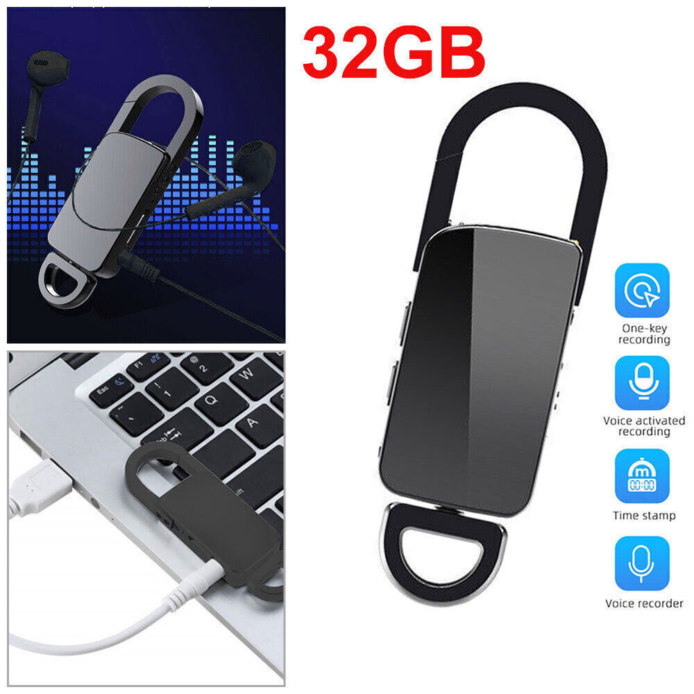 Mini Spy 32GB Recording Audio Recorder Voice Listening Device Keychain