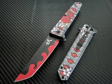 9” Red Monster Mini Katana Spring Assisted Blade Folding Pocket Knife Hunting