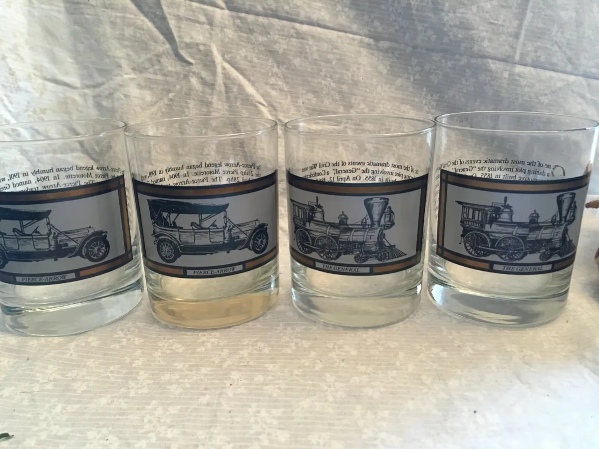 set of 4 glasses high ball tumblers. The General and Pierce-Arrow
