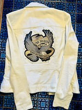Women&rsquo;s Harley Davidson White Denim Jacket ~ Live To Ride Ride To Live