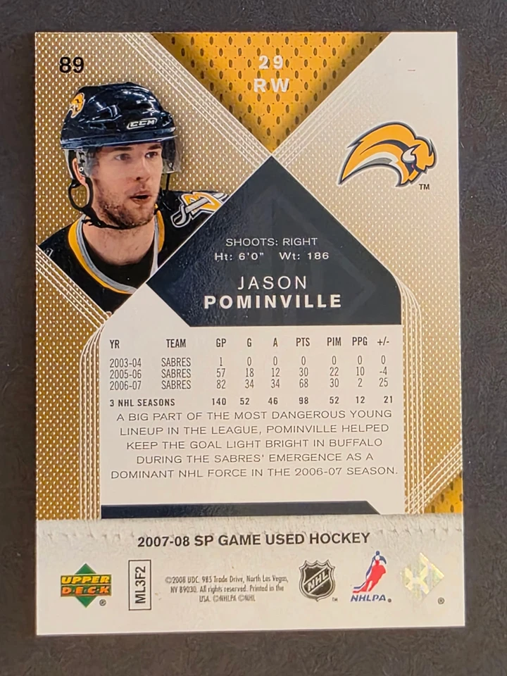 2007-08 SP Game Used Edition - Jason Pominville #89 Gold /100 - Image 3 of 3