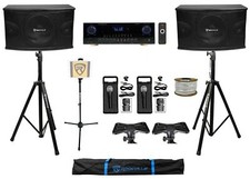 2 Rockville KPS10 10" Karaoke Speakers Bluetooth Amplifier 2 Mics Tablet Stand