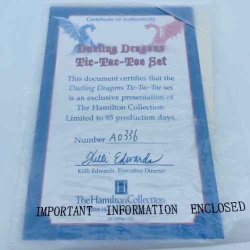 Rare Dueling Dragons Tic Tac Toe Set Limited Edition COA Hamilton Collection - Picture 19 of 21